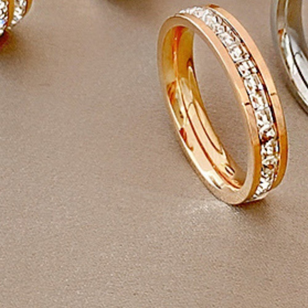 Titanium Steel Rhinestone Ring - Picture 2 of 2